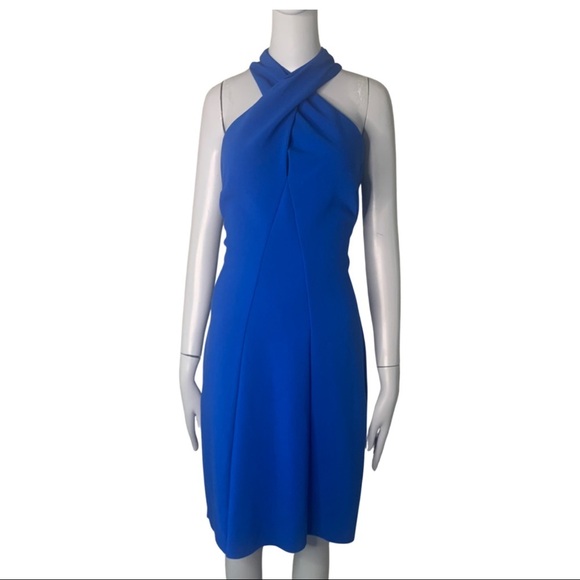 NWT KOBI HALPERIN Prima Cross Front Halter Dress Ponte Knit Azure Blue Size M - Picture 8 of 15